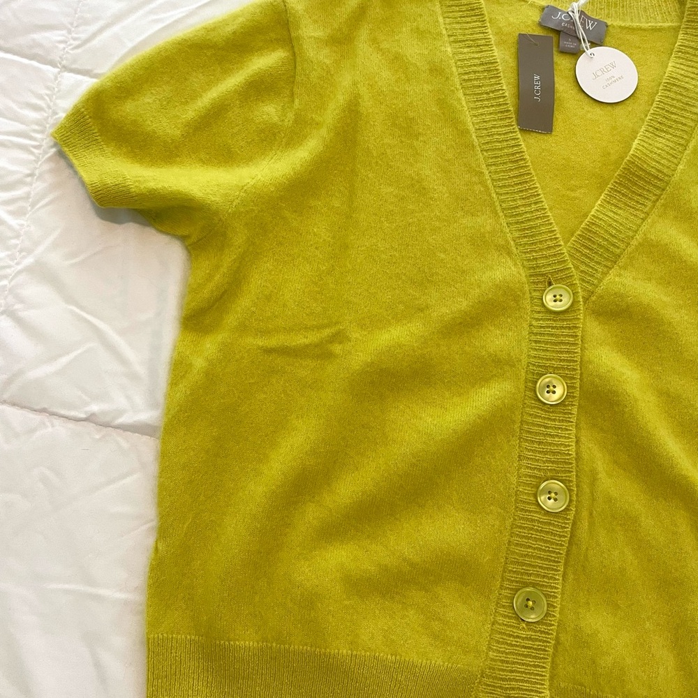 J. Crew Fuzzy V-Neck Short Sleeve Cardigan - Neon Lime - Picture 5 of 7